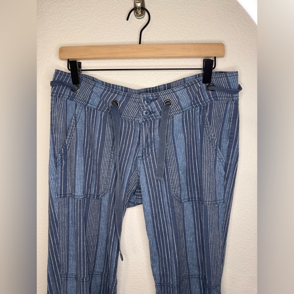 PrAna Steph Jogger Pants Blue Stripe Women's Size 4 Linen Organic Cotton Blend - Picture 2 of 9